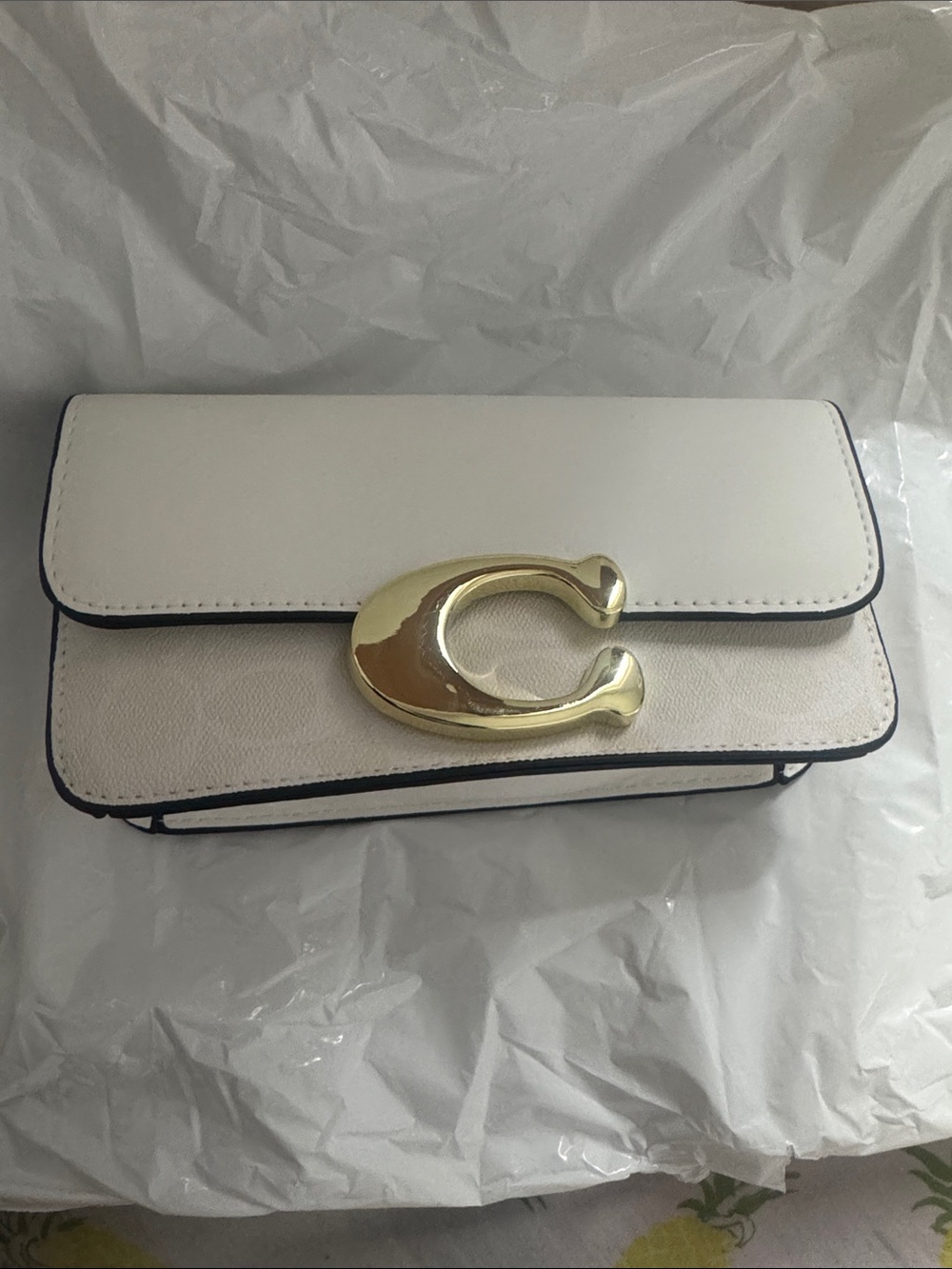 White Leather Clutch with Gold Hardware